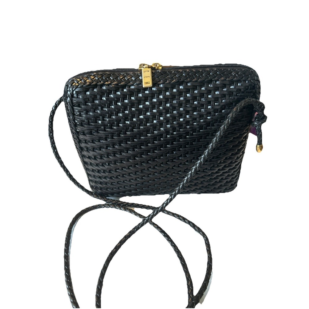 CEM Vintage Black Woven Leather Crossbody Bag Gold Hardware Braided Strap